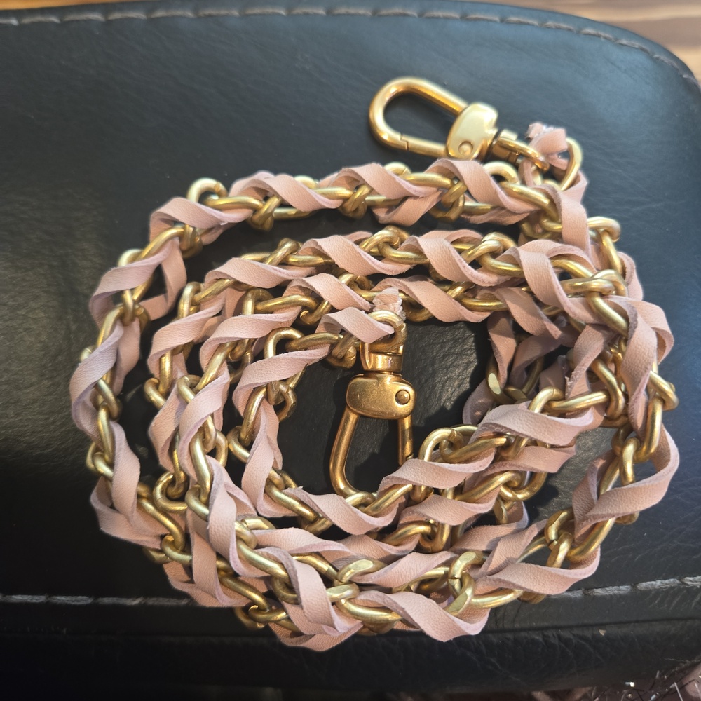 Kooreloo The Flamingo Fringe Braided Top-Handle Bag With Gold & Leather Chain - Picture 12 of 13